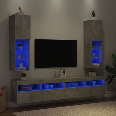 vidaXL ТВ шкафове с LED осветление 2 бр бетонно сиви 30,5x30x102 см