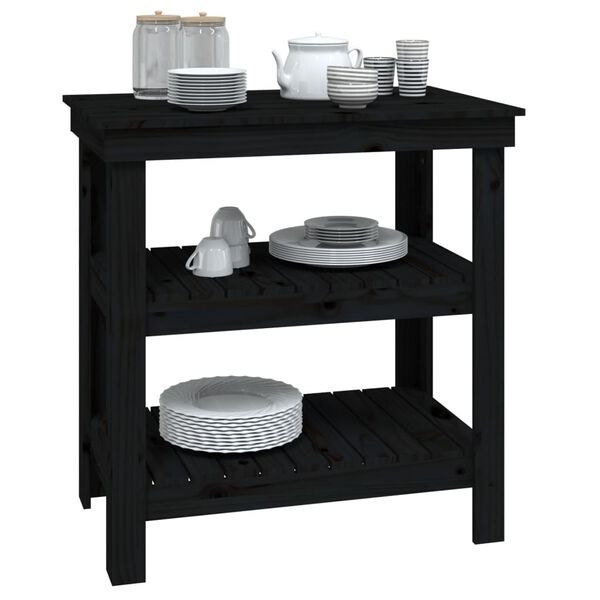 vidaXL Работна маса, черна, 78,5x50x80 см, борово дърво масив