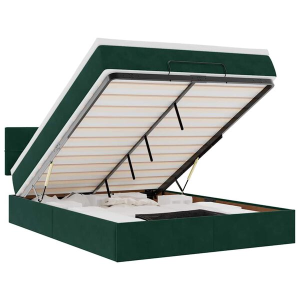 vidaXL Османска легло с матрак и LED, тъмнозелено, 140x200 см, кадифе