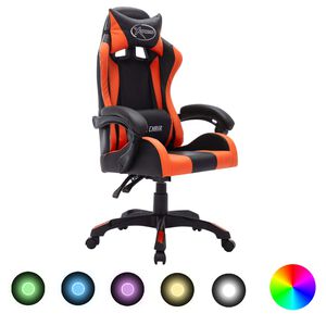 vidaXL Геймърски стол RGB LED оранжево/черно изкуствена кожа