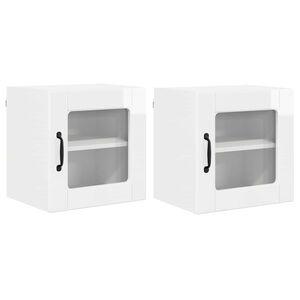 vidaXL Стенен стъклен шкаф PORTO 2 pcs Лъскаво бяло 40 x 31 x 40 см