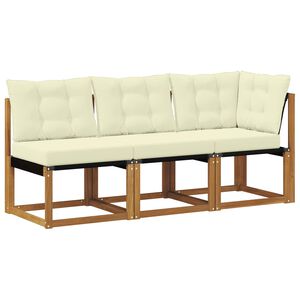 vidaXL Външен среден и ъглов диван с възглавница 3 Брой Естествен
