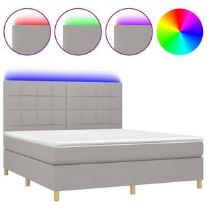 vidaXL Боксспринг легло с матрак и LED, светлосиво, 180x200 см, плат