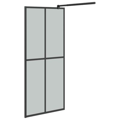 vidaXL Стена за душ кабина с рафт черна 100x195 см ESG стъкло/алуминий