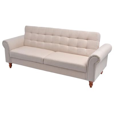 vidaXL Разтегателен диван, текстил, кремав