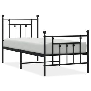 vidaXL Метална рамка за легло с горна и долна табла, черна, 75x190 см