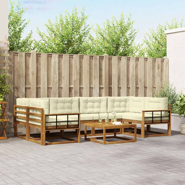 vidaXL Комплект дивани за открито 7 pcs Натурален и Крема