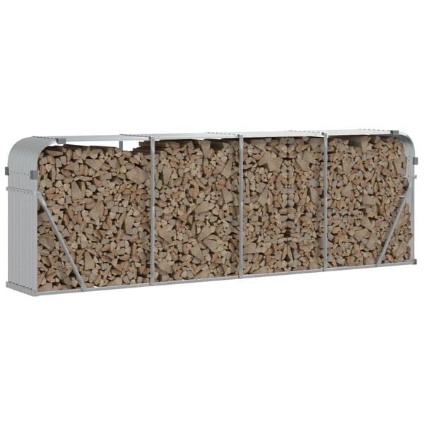 vidaXL Поставка за дърва, сребрист, 300x45x100 см, поцинкована стомана