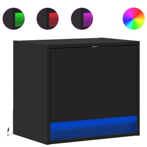 vidaXL Нощно шкафче за стена с LED светлини, черно