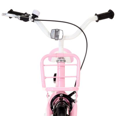 vidaXL Детски велосипед с преден багажник, 18 цола, розово и черно