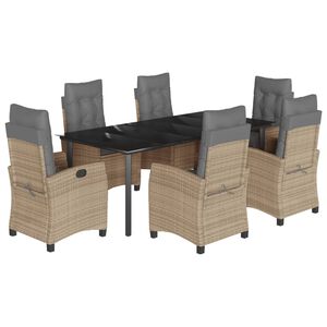 vidaXL Градински комплект с възглавници 7 части бежов микс полиратан