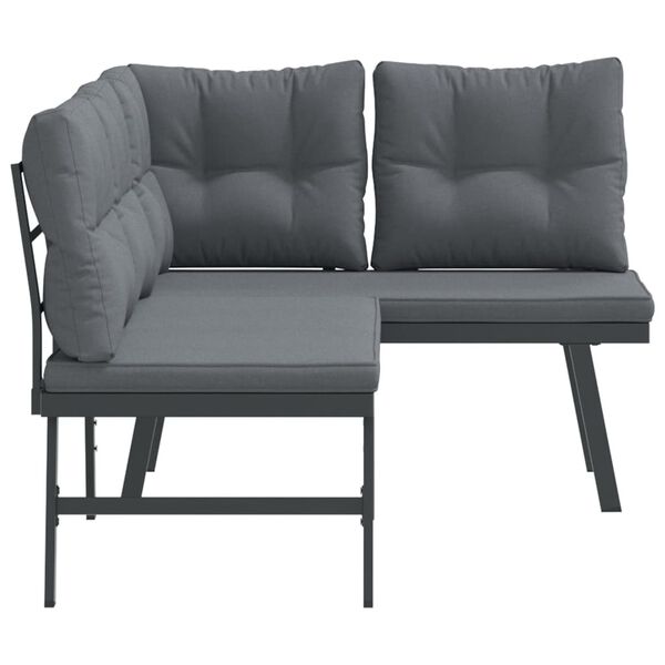 vidaXL Градински пейки с възглавници 2 бр черни прахово боядисан метал