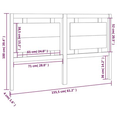 vidaXL Горна табла за легло, черна, 155,5x4x100 см, бор масив