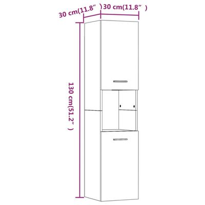 vidaXL Шкаф за баня, опушен дъб, 30x30x130 см, инженерно дърво