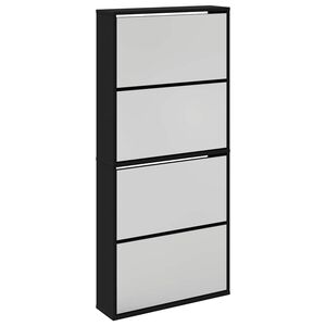 vidaXL Шкаф за обувки с огледало, 4 нива, черен, 63x17x134 см