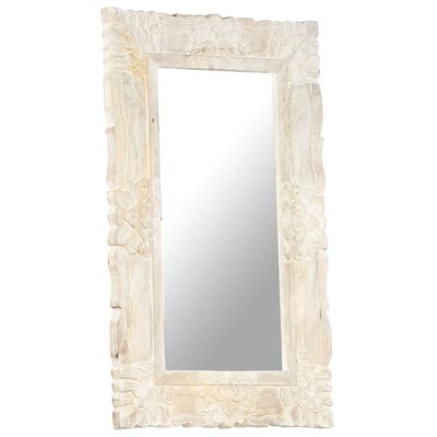 vidaXL Огледало, бяло, 80x50 см, мангово дърво масив