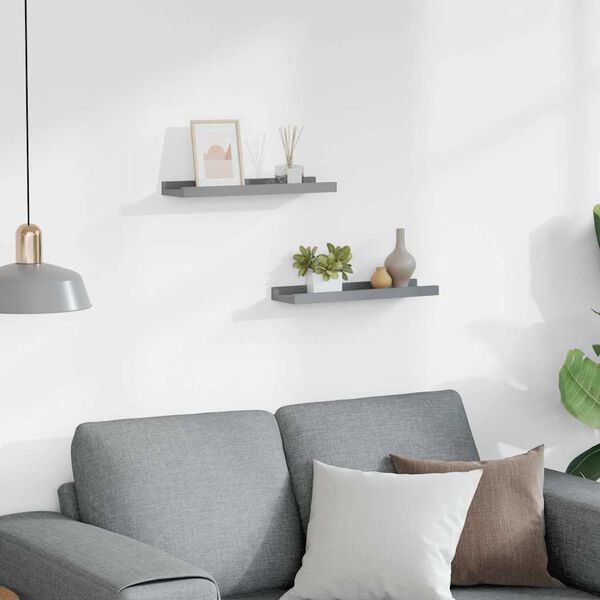 vidaXL Рафтове за фоторамки, 2 бр, сиви, 40x9x3 см, МДФ