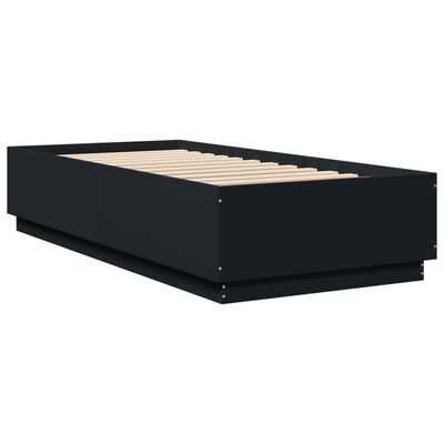 vidaXL Рамка за легло, черна, 100x200 см, инженерно дърво