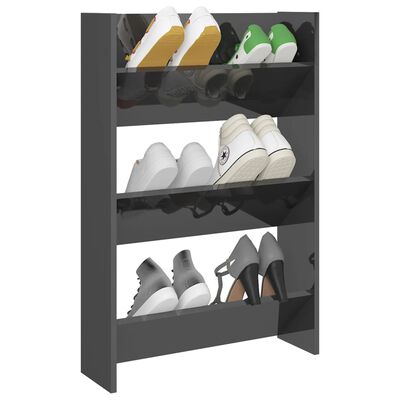 vidaXL Стенен шкаф за обувки, сив гланц, 60x18x90 см, ПДЧ