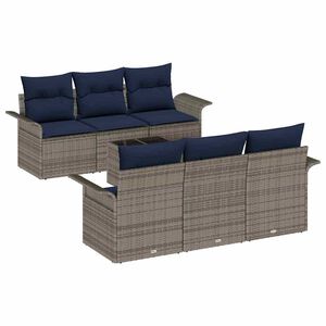 vidaXL Градински Софа Комплект с възглавница 7 pcs Сив и тъмносин