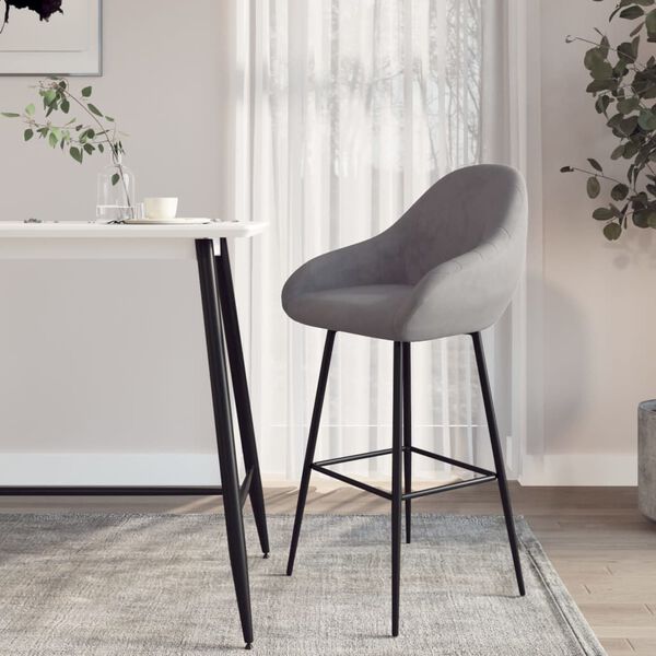 vidaXL Бар табуретка, светлосива, кадифе