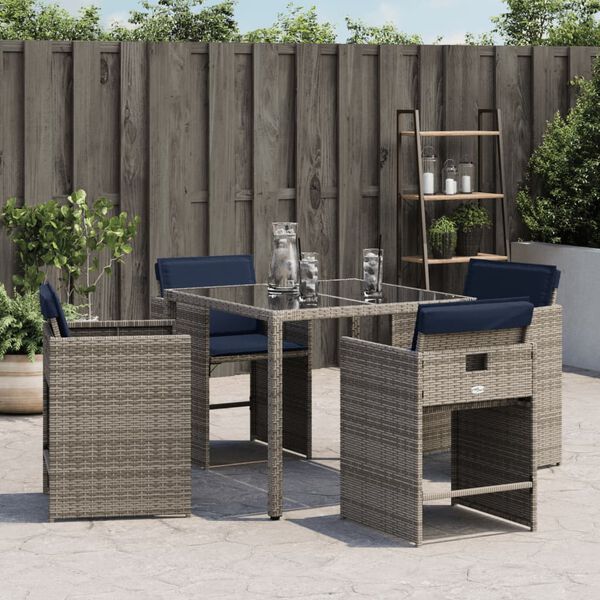 vidaXL Градински столове с възглавници, 4 бр, сиви, полиратан