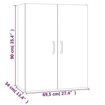 vidaXL Окачен шкаф, Бетонно сиво, 69,5x34x90 см, инженерно дърво