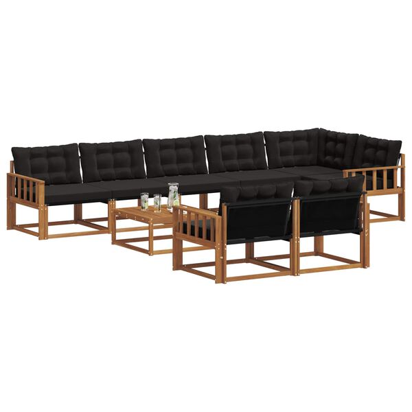 vidaXL Комплект дивани за открито 9 pcs Естествено и черно