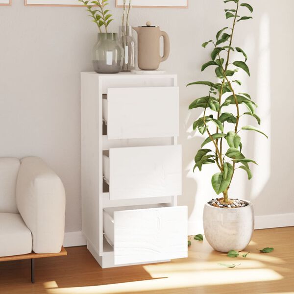 vidaXL Сайдборд, бял, 32x34x75 см, бор масив