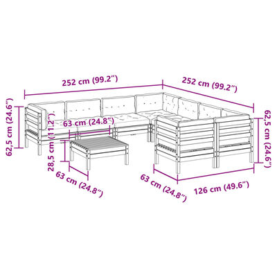 vidaXL Градински комплект диван с възглавници, 9 части, восъчнокафяв