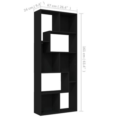vidaXL Шкаф библиотека, черен, 67x24x161 см, ПДЧ