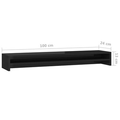 vidaXL Стойка за монитор, черен гланц, 100x24x13 см, ПДЧ