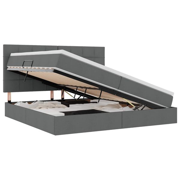 vidaXL Легло с място за съхранение и LED с LED Тъмен сив 200 x 200 cm