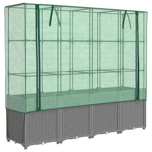 vidaXL Повдигнато легло с оранжерия калъф, ратанов вид, 160x40x153 см