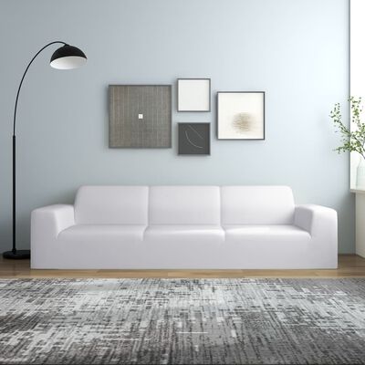 vidaXL Разтеглив калъф за 4-местен диван, бял, полиестерно жарсе