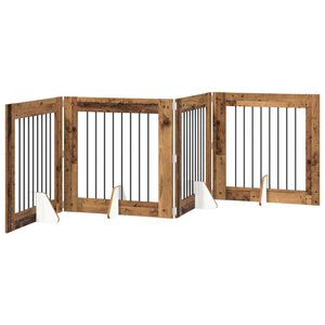 vidaXL Сгъваемо кучешко ограждение с подложки 4 pcs Старо дърво 321 см