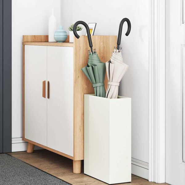 vidaXL Стойка за чадър със съхранение Бяло 28 x 12 x 41 см Стомана