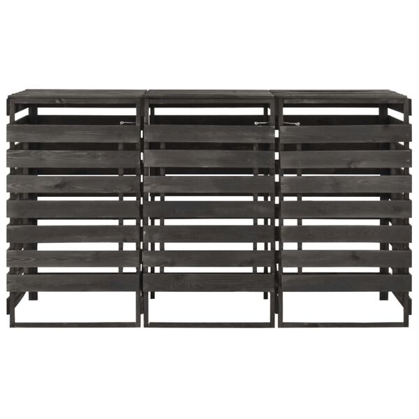 vidaXL Троен навес за кофи за смет, 210x75x121 см, боядисан бор масив