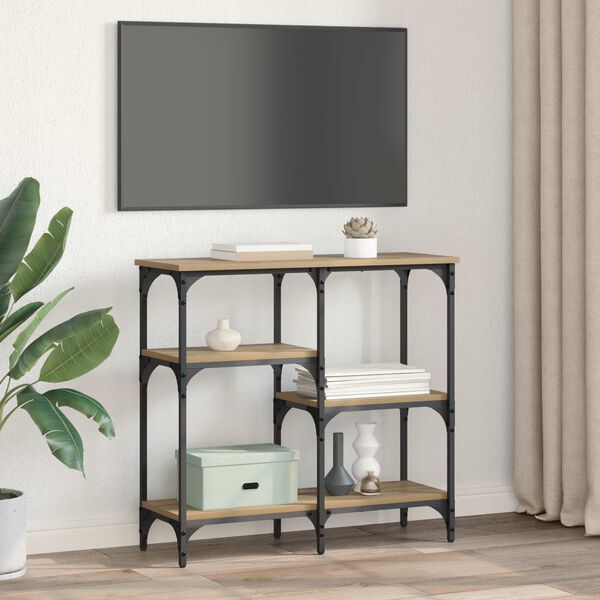 vidaXL Конзолна маса с рафт Дъб 80 x 29 x 75 см Инженерно дърво