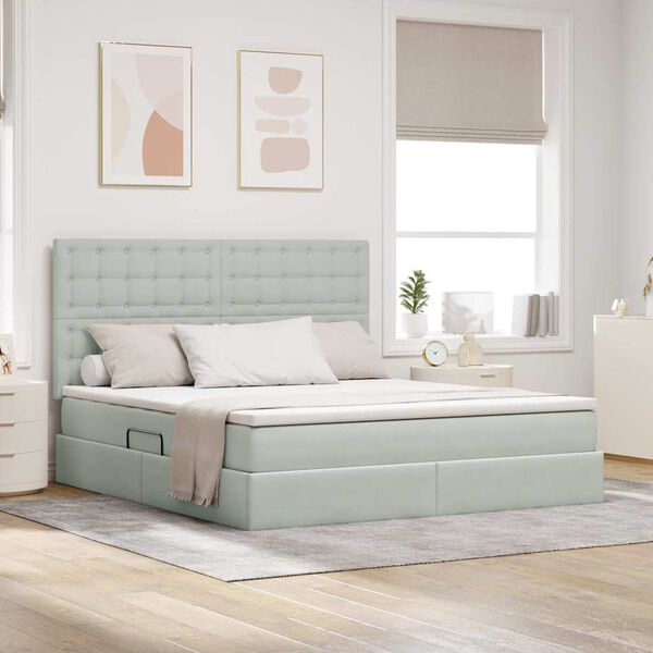 vidaXL Легло с място за съхранение и LED Светлосиво 160 x 200 cm