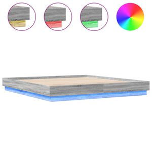 vidaXL Рамка за легло с LED осветление, сив сонома, 200x200 см