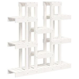 vidaXL Поставка за цветя, бяла, 104,5x25x109,5 см, бор масив