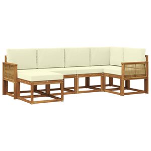 vidaXL Комплект дивани за открито 6 pcs Натурален и Крема Полиестер