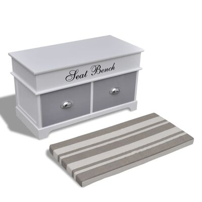 Бял шкаф/пейка за входно антре със сива възглавница, с 2 чекмеджета