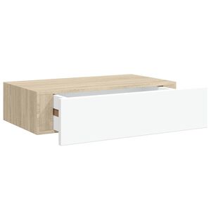 vidaXL Стенен рафт за чекмеджета, дъб и бяло, 40x23,5x10 см, MDF