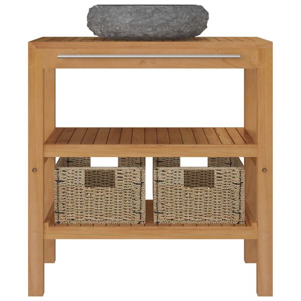 vidaXL Шкаф за баня от тиково дърво масив с черна мивка от мрамор