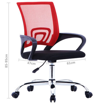 vidaXL Офис стол с мрежеста облегалка, червен, текстил