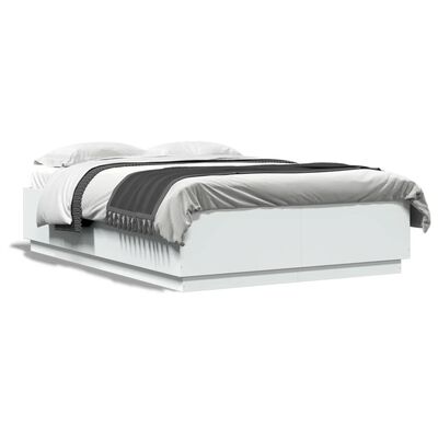 vidaXL Рамка за легло с LED осветление бяла 120x200 см инженерно дърво