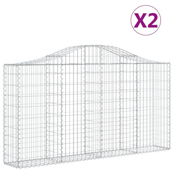 vidaXL Габионни кошници арка 2 бр 200x30x100/120 см поцинковано желязо