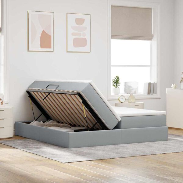 vidaXL Легло с място за съхранение и матрак Светлосиво 180 x 200 cm